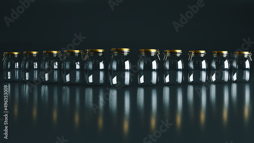 3D render of Realistic Transparent Clear Bottle on a dark background  Empty Glass Jar