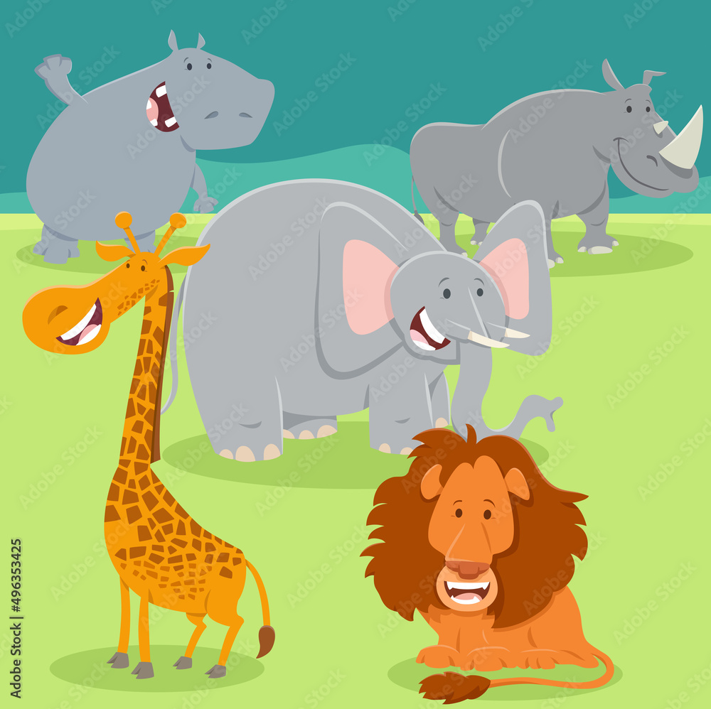 cartoon happy wild safari animal characters group cartoon happy wild safari animal characters group