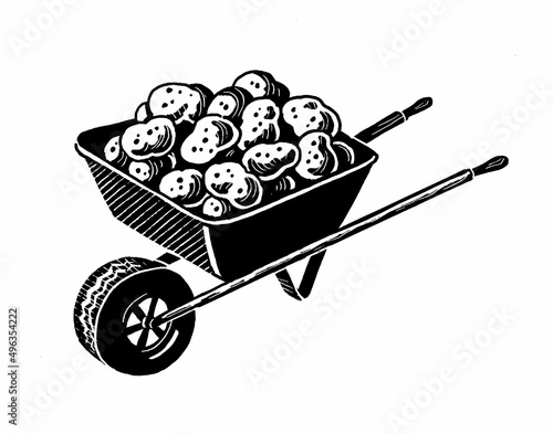 Billede på lærred wheelbarrow full of potatoes