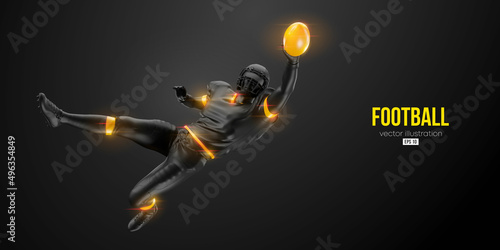 Realistic silhouette of a NFL american football player man in action isolated black background. Vector illustration