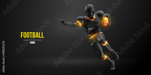 Realistic silhouette of a NFL american football player man in action isolated black background. Vector illustration