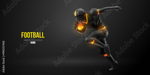 Realistic silhouette of a NFL american football player man in action isolated black background. Vector illustration