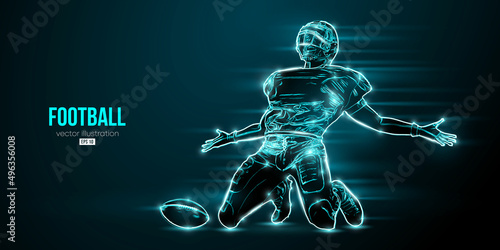 Abstract silhouette of a NFL american football player man in action isolated blue background. Vector illustration