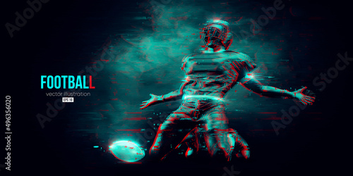 Abstract silhouette of a NFL american football player man in action isolated blue background. Vector illustration