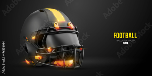 Realistic silhouette of a NFL american football helmet man in action isolated black background. Vector illustration