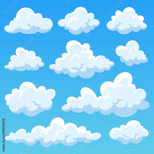 Cartoon clouds in the blue sky, vector collection