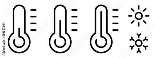 Temperature icon set. Thermometer showing the temperature symbol. Weather sign. Temperature scale line icon. Warm and cold symbol - stock vector.
