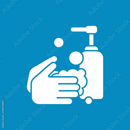  Hand washing glyph icon. Cleaning hands with soap foam. Hand disinfection. Hygiena concept.Filled flat sign. Isolated silhouette vector illustration