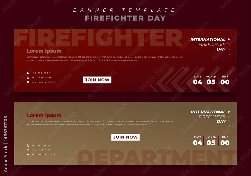 Web banner template with white red and gold background for firefighter day in landscape design