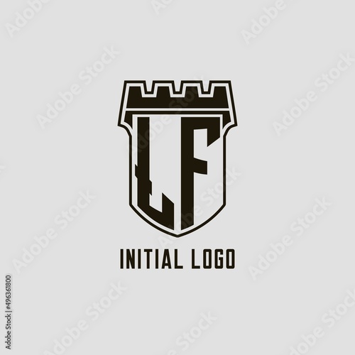 Monogram LF with shield fortress logo design style
