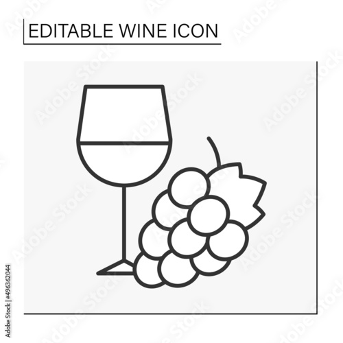  Taste compatibility line icon. Combine ripe grapes and red wine. Special tasting. Sweet snack to increase and improve taste.Wine concept. Isolated vector illustration. Editable stroke