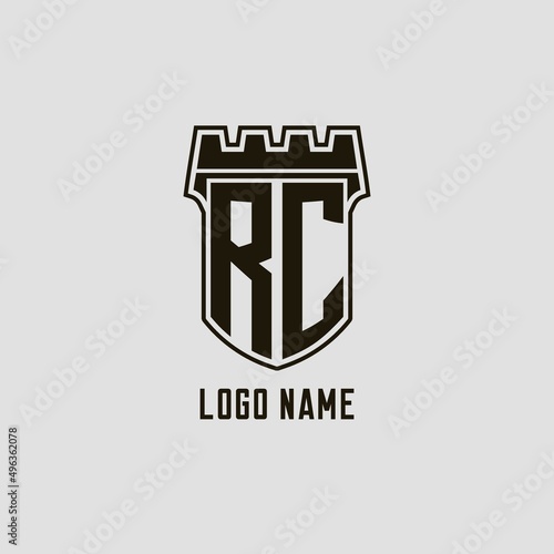 Monogram RC with shield fortress logo design style