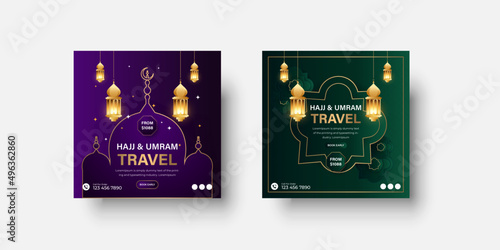 Hajj & um rah travel luxury social media post template or square banner template