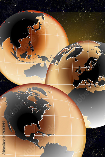 Illustration of three globes photo