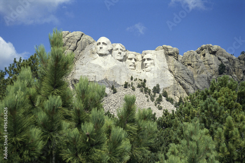 Abraham Lincoln, George Washington, Theodore Roosevelt and Thomas Jefferson carved on a mountain, Mount Rushmore National Memorial, South Dakota, USA photo