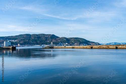 Entrance to Trondheim Harbour and view of Trondheim fiord (Trondheimsfjorden), an inlet of the Norwegian Sea, Norway