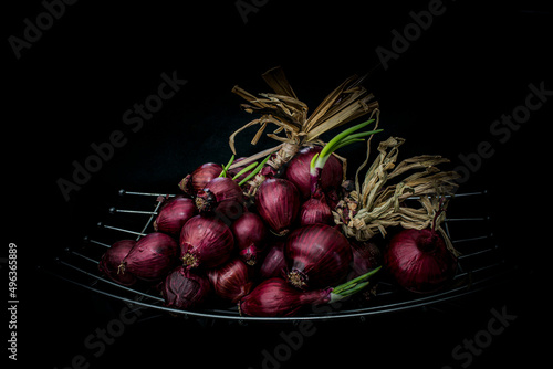 purple onion with black background
