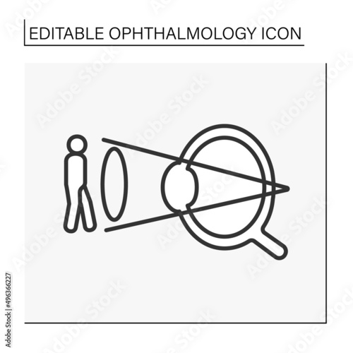  Farsightedness line icon. Hyperopia. Eye sees clearly at distance, but close-up images are blurred. Ophthalmology concept. Isolated vector illustration. Editable stroke