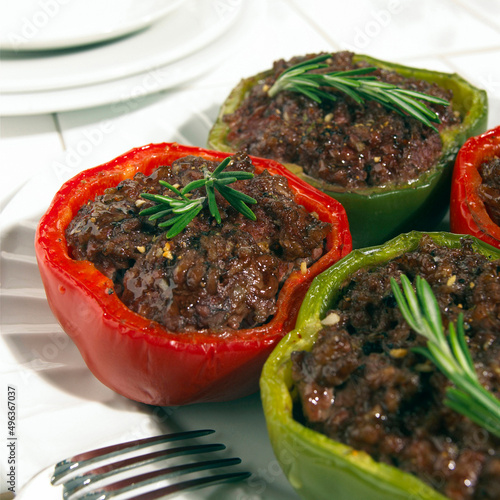 Close-up of veal stuffed bell peppers on a plate