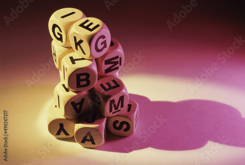 Close-up of a stack of alphabetic dice photo
