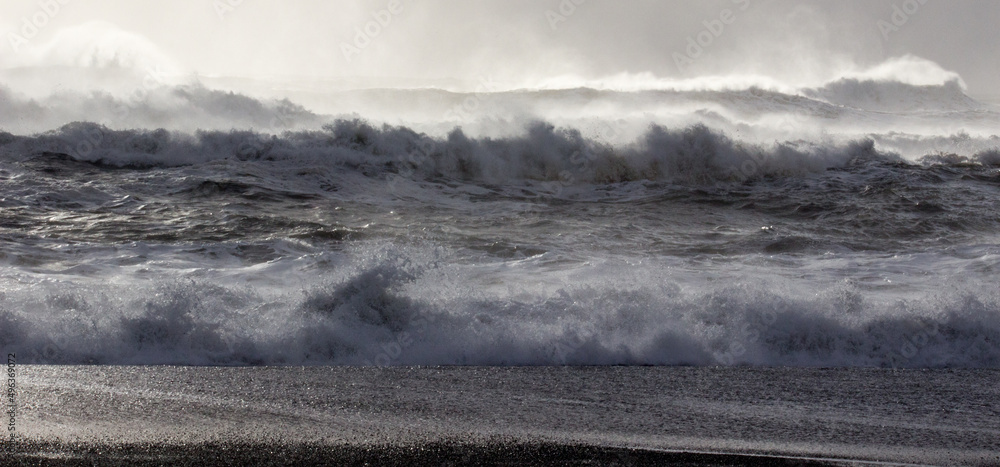 Waves during storm at black beach in iceland
