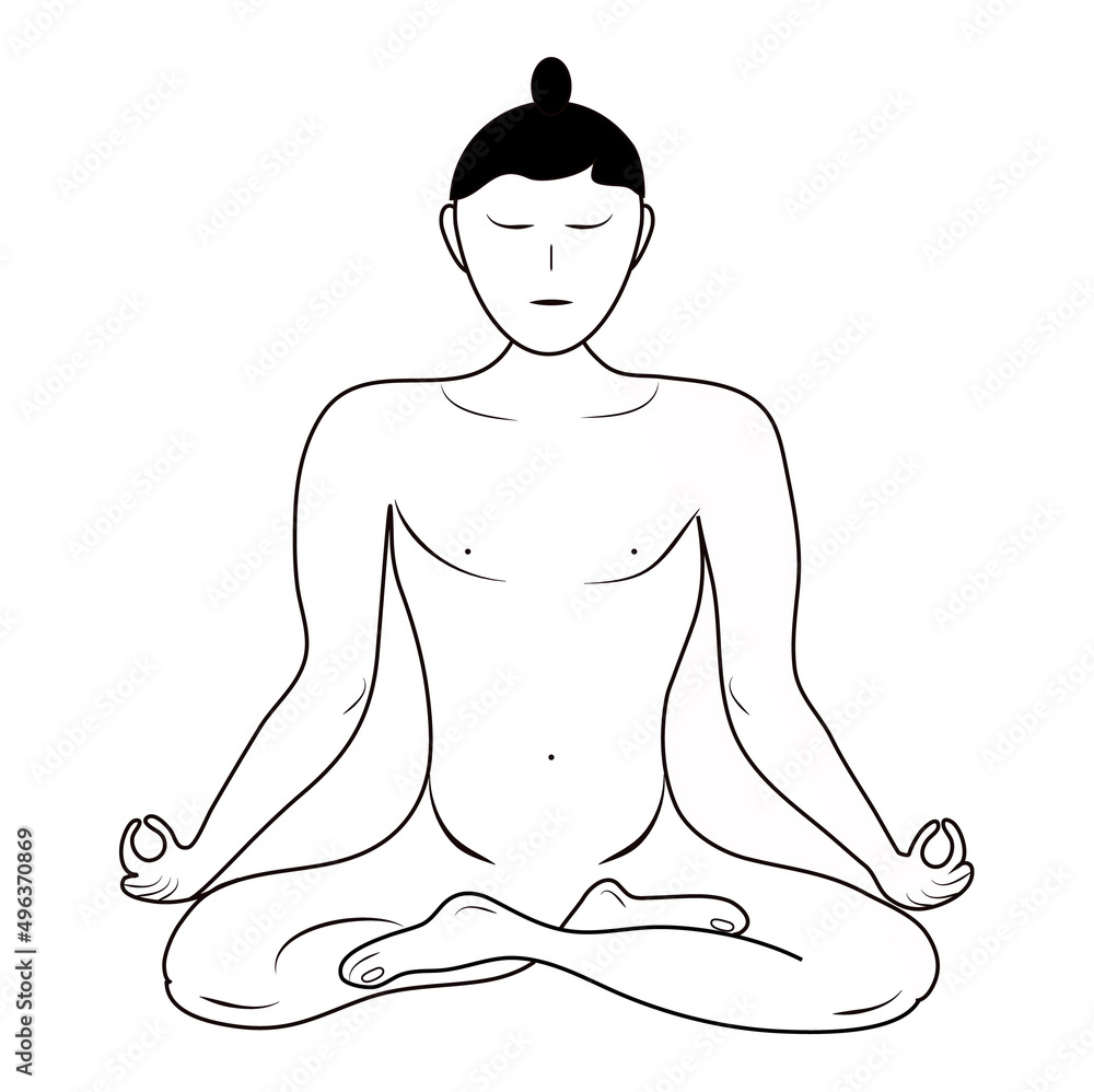 Illustration of a yogi meditating in a padmasana position. Isolated. Sitting person in lotus pose. Black sketch in vector and jpg format. Illustration of a yogi meditating in a padmasana position. Isolated. Sitting person in lotus pose. Black sketch in vector and jpg format.