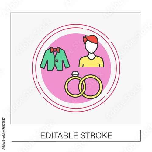  Rings concept line icon. Wedding service, couple exchanging rings. Eternal love and commitment symbol. Wedding. Vector isolated conception metaphor illustration