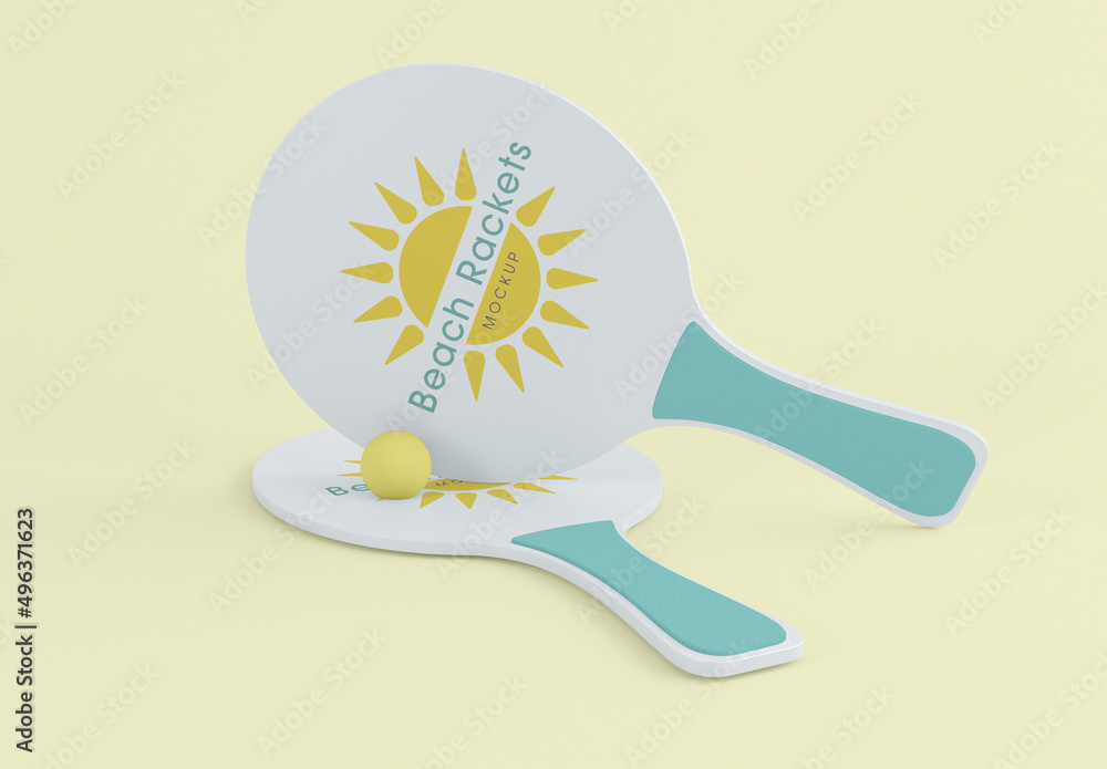 Beach Rackets with Rubber Ball Mockup Stock Template | Adobe Stock