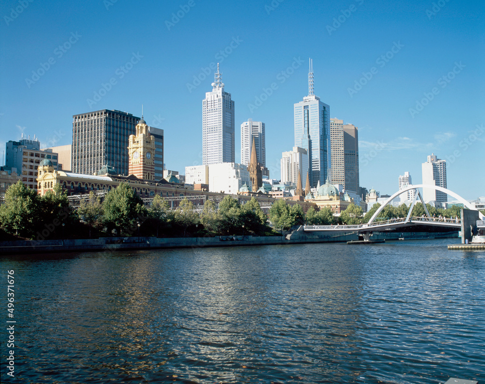 Skyscrapers on the waterfront, Yarra River, Melbourne, Australia Skyscrapers on the waterfront, Yarra River, Melbourne, Australia