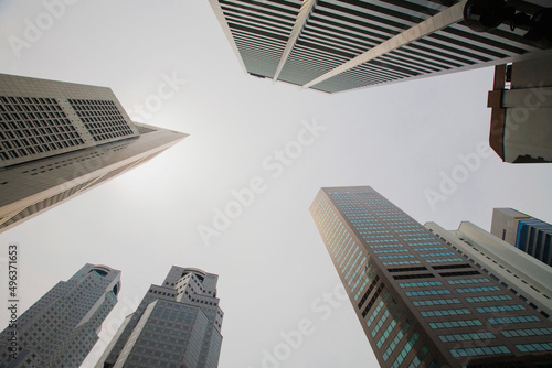 Low angle view of skyscrapers, Singapore