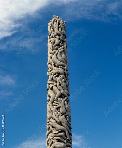 Low angle view of an obelisk, Gustav Vigeland Sculpture Park, Oslo, Norway photo