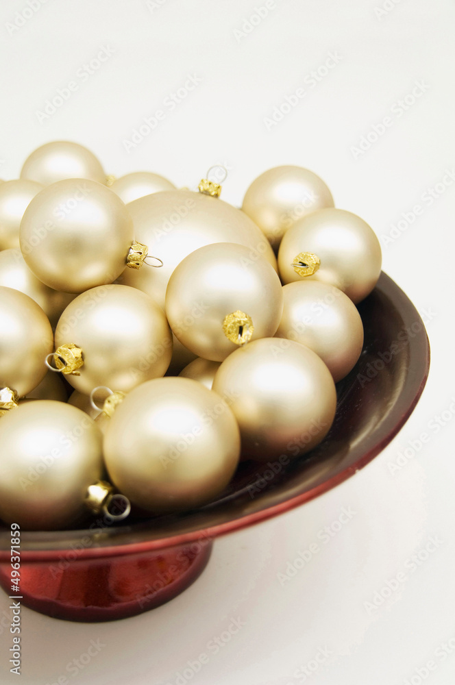 Close-up of Christmas ornaments in a bowl Close-up of Christmas ornaments in a bowl
