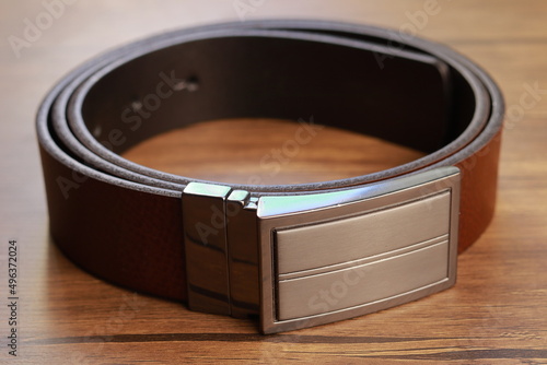 Men's belt with reversible buckle, black and brown photo