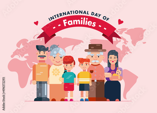 International Day Of Families 15 May smiling family people background flat illustration design vector