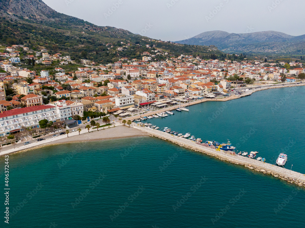 Aerial drone view of beautiful  astakos town in Aitoloakarnania Greece