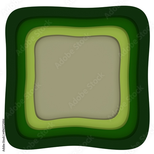 Gray and green paper cut square frame background. 3d rendering.