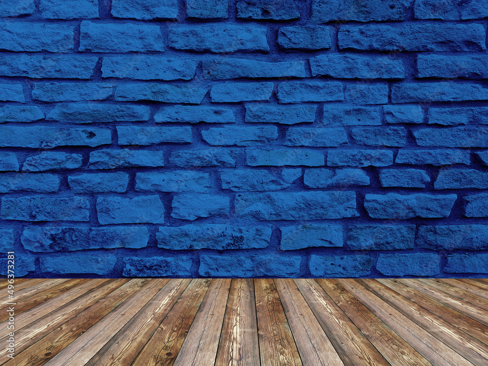 Old blue stone brick wall interior background.