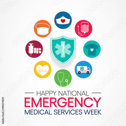 National Emergency medical services week observed each year in May to appreciate the contributions of EMS practitioners in safeguarding the health, safety and wellbeing of their communities. vector