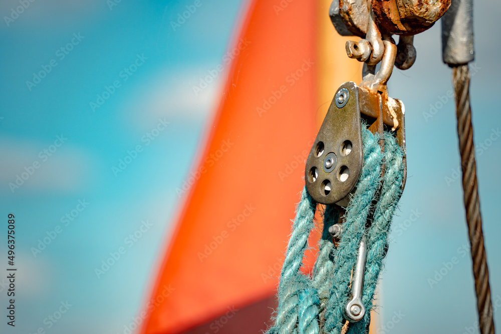 Rope and pulley system on a ship Stock Photo Adobe Stock