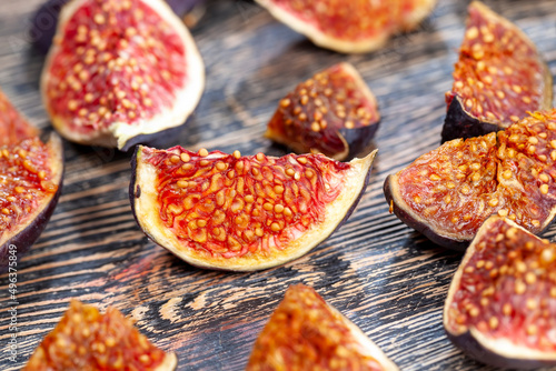 cut into half ripe red fresh figs with seeds