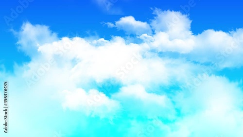 Animation of flight through the clouds with light and dark blue sky background. Moving over the clouds on a sunny day. Perfect for cinema, background, digital compositing, movies