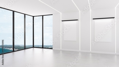 modern white interior with two blank posters for presentation