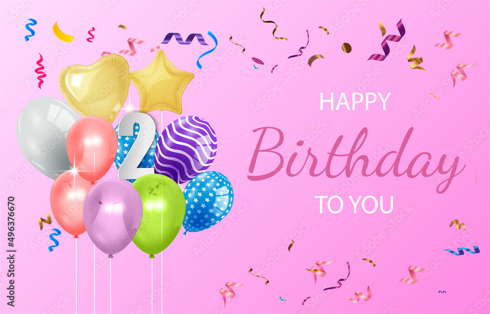 download happy birthday, birthday wishes,... Happy 2th birthday balloons greeting card background vector. Happy ...