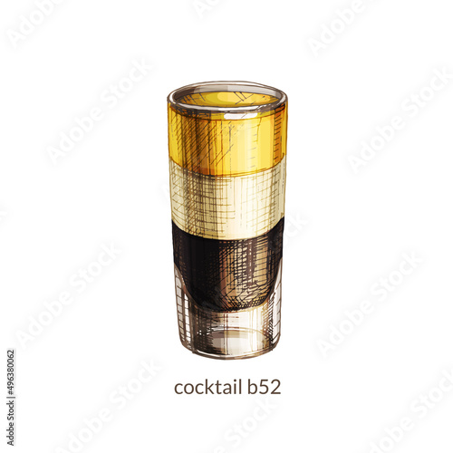 530_cocktail b52 b52 cocktail, colorful vector drawing, isolated object on white background