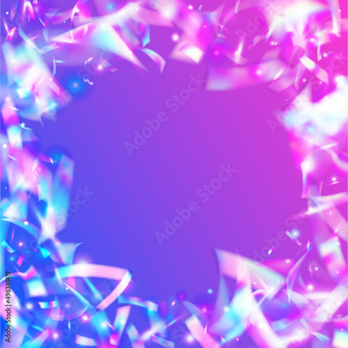 Iridescent Confetti. Laser Flyer. Party Carnaval Backdrop. Violet Disco Glitter. Surreal Foil. Festive Art. Light Glare. Transparent Texture. Pink Iridescent Confetti