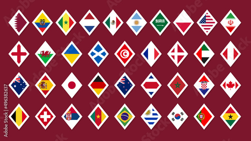 Set of flags of the national football team. Soccer team flag icon.