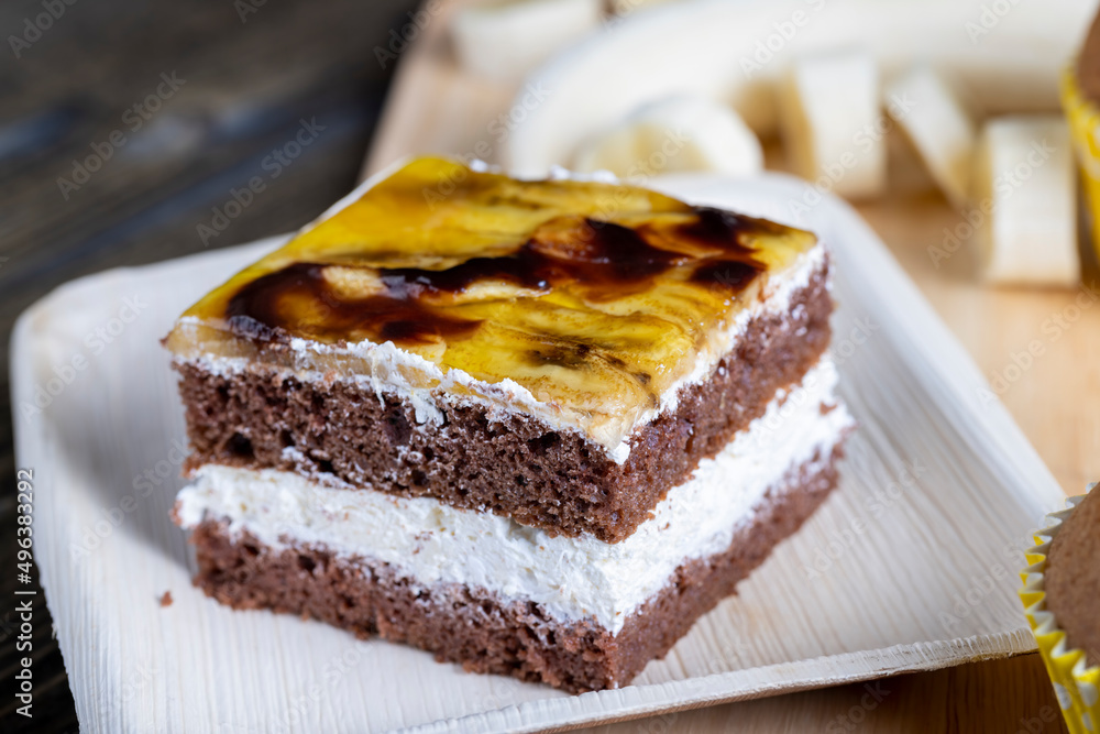 a piece of banana cake and fresh sliced bananas a piece of banana cake and fresh sliced bananas