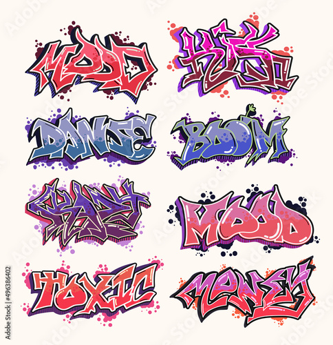 Big collection of graffiti style street drawings. vector illustration with grunge effects on white isolated background