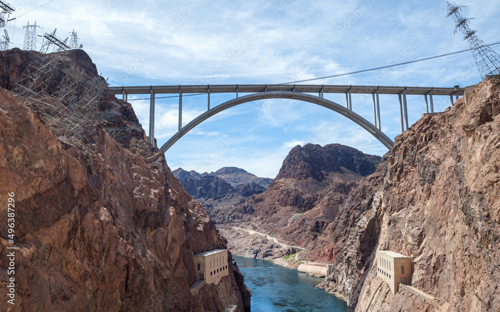 Mike O'Callaghan - Pat Tillman Memorial Bridge connecting Arizona and Nevada over Colorado River, next to Hoover Dam