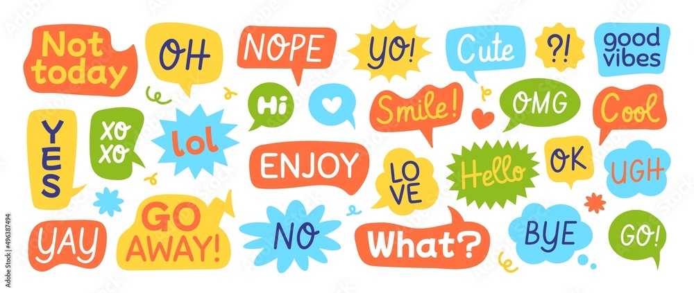 Colorful speech bubble with funny text, chat balloons in different ...